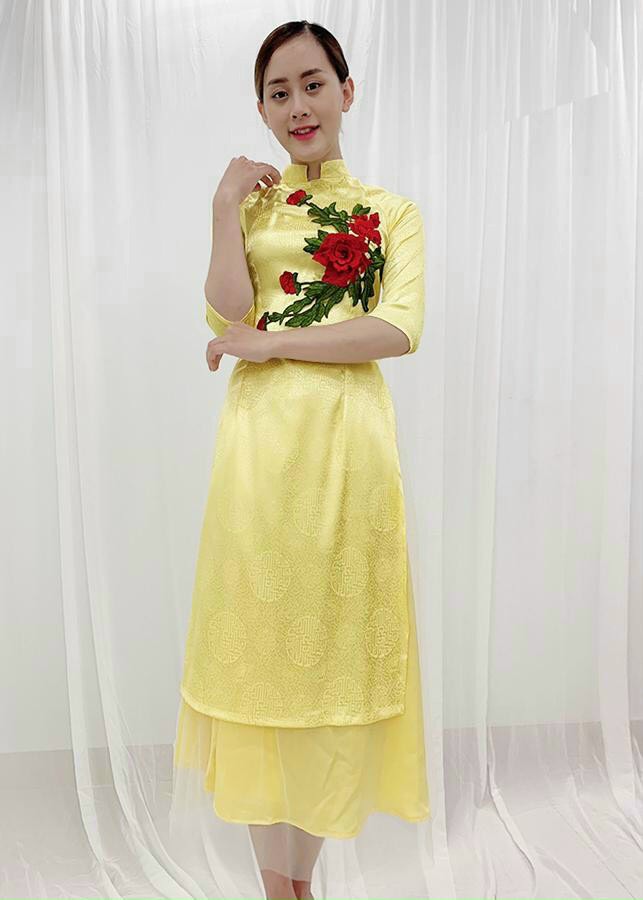 Set Áo Dài Cách Tân Thêu Hoa Mẫu Đơn - AV71